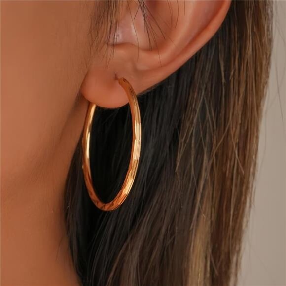 18K Gold Plated Twisted Huggie Hoop Earrings – Lightweight, Hypoallergenic - Picture 4 of 6